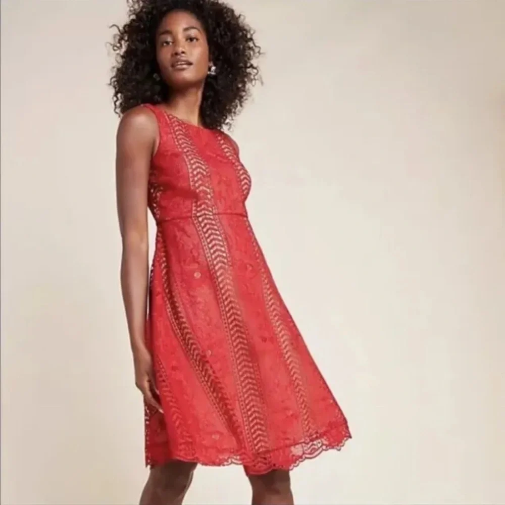 Anthropologie red lace dress size 8p - Picture 1 of 8